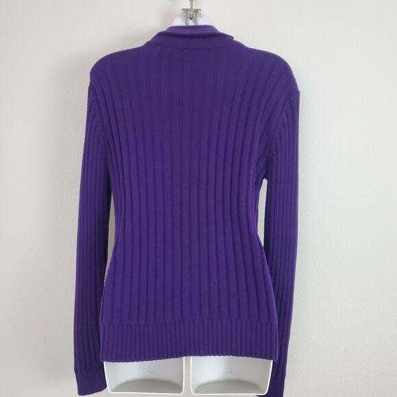 Lauren Jeans Co Women's Sweater Medium Purple Pullover Ribbed Knit Shawl Collar - Picture 7 of 8